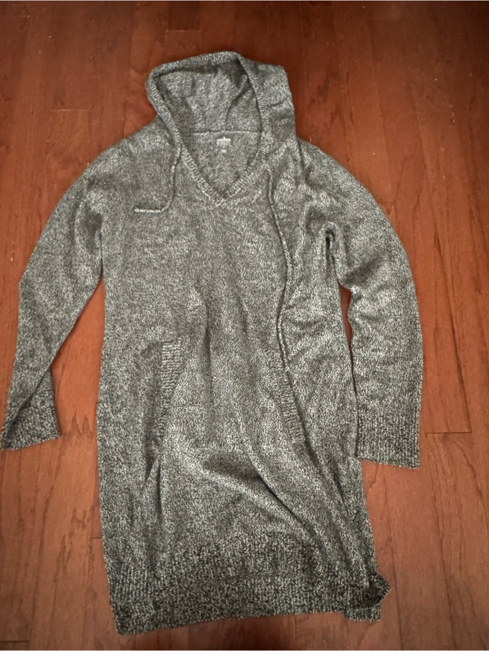 New York & Company Gray Hooded Knit Sweater Dress